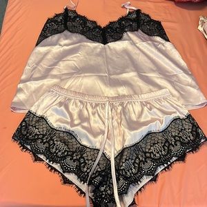 Pink satin pj set